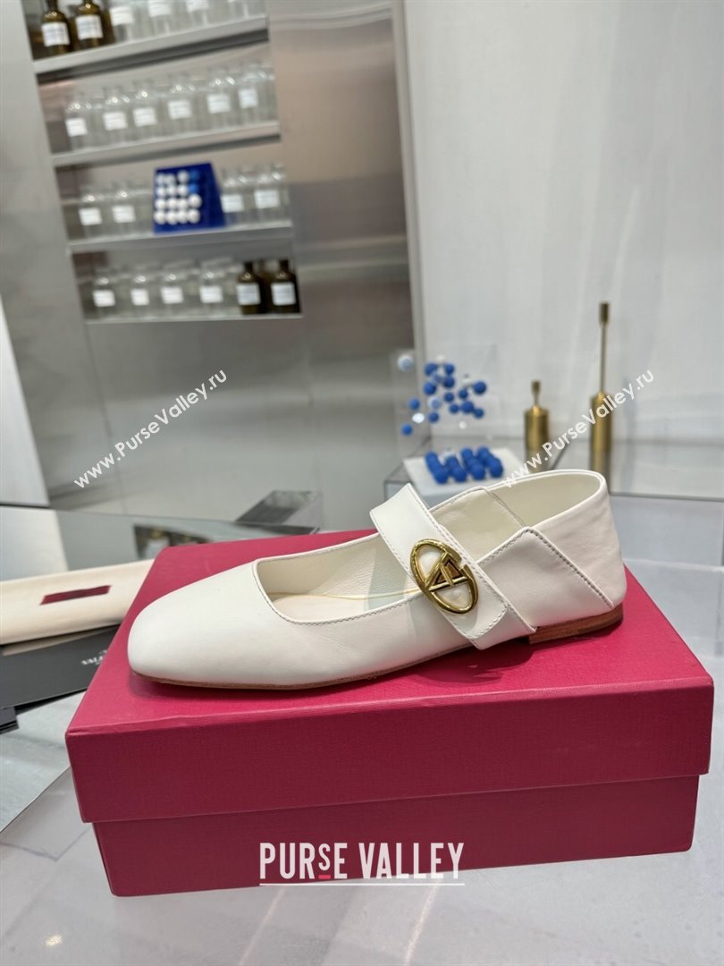 Valentino VLogo Locker Mary-Jane Ballerina in Calfskin White 2024 (XL-24082801)