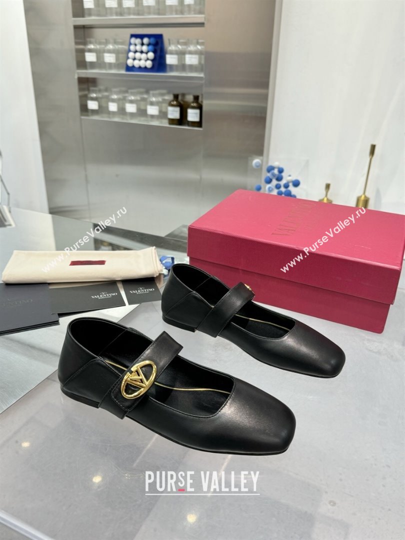 Valentino VLogo Locker Mary-Jane Ballerina in Calfskin Black 2024 (XL-24082802)
