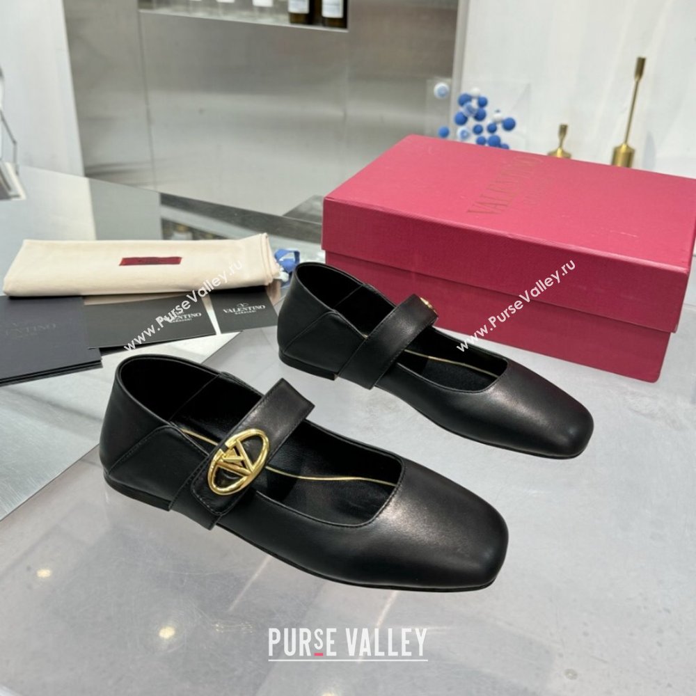 Valentino VLogo Locker Mary-Jane Ballerina in Calfskin Black 2024 (XL-24082802)