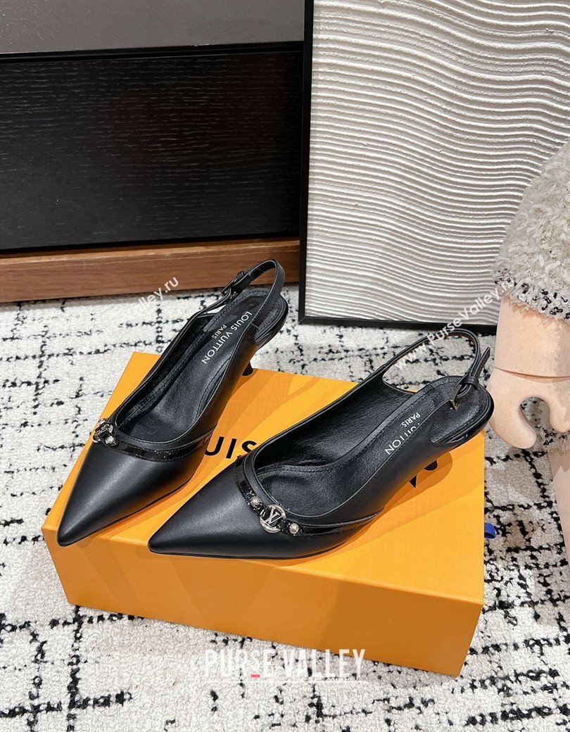 Louis Vuitton 6AM Slingback Pumps 4.5cm in Leather with Strap Black 2024 1AGZIF (MD-241224084)