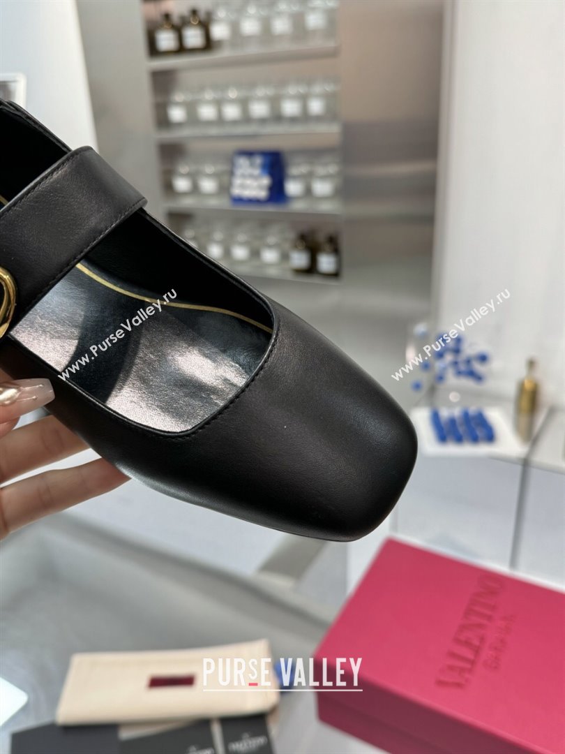Valentino VLogo Locker Mary-Jane Ballerina in Calfskin Black 2024 (XL-24082802)