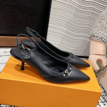 Louis Vuitton 6AM Slingback Pumps 4.5cm in Leather with Strap Black 2024 1AGZIF (MD-241224084)