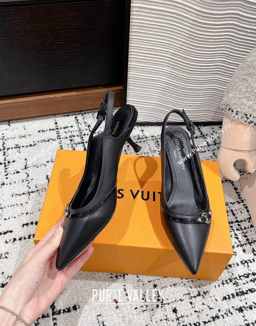 Louis Vuitton 6AM Slingback Pumps 4.5cm in Leather with Strap Black 2024 1AGZIF (MD-241224084)