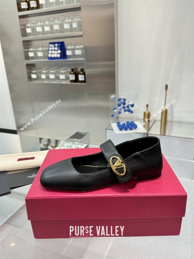 Valentino VLogo Locker Mary-Jane Ballerina in Calfskin Black 2024 (XL-24082802)