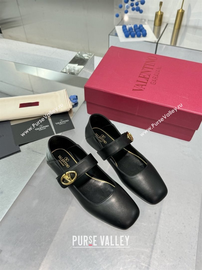 Valentino VLogo Locker Mary-Jane Ballerina in Calfskin Black 2024 (XL-24082802)