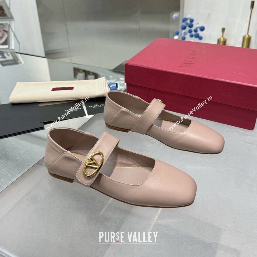 Valentino VLogo Locker Mary-Jane Ballerina in Calfskin Nude Pink 2024 (XL-24082803)