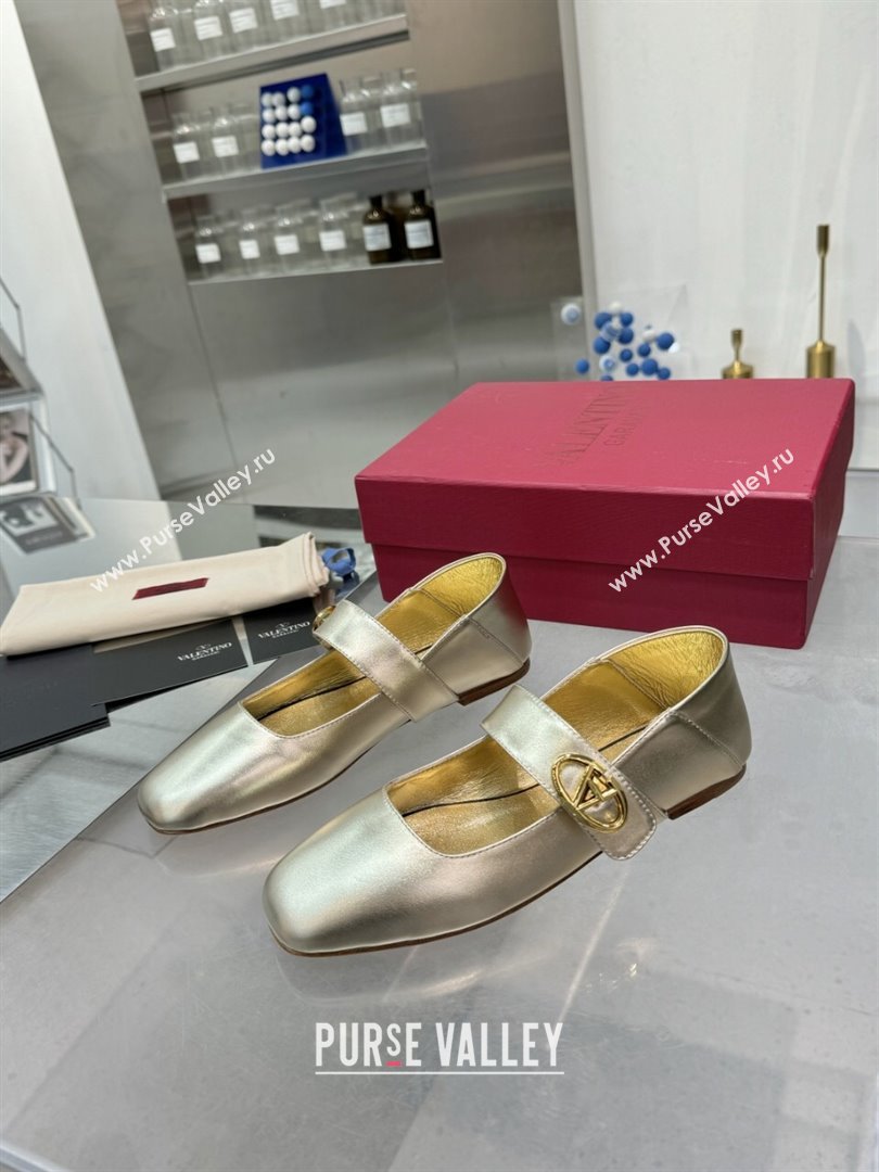 Valentino VLogo Locker Mary-Jane Ballerina in Calfskin Gold 2024 (XL-24082804)