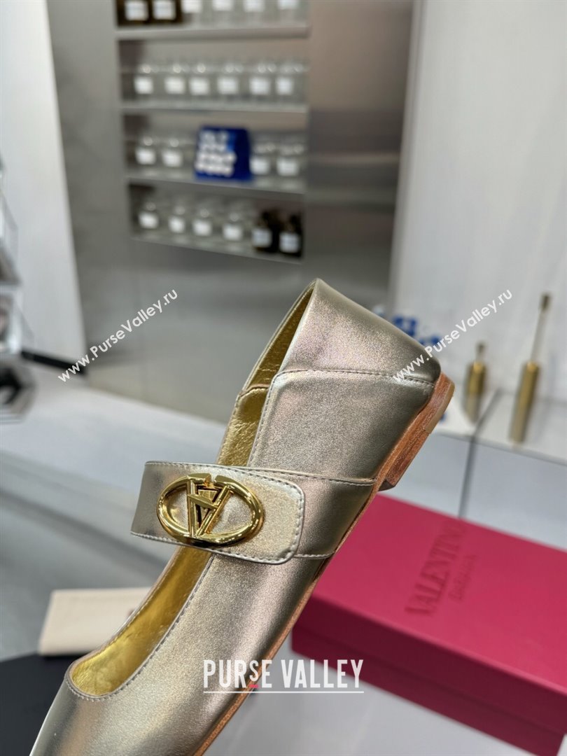 Valentino VLogo Locker Mary-Jane Ballerina in Calfskin Gold 2024 (XL-24082804)
