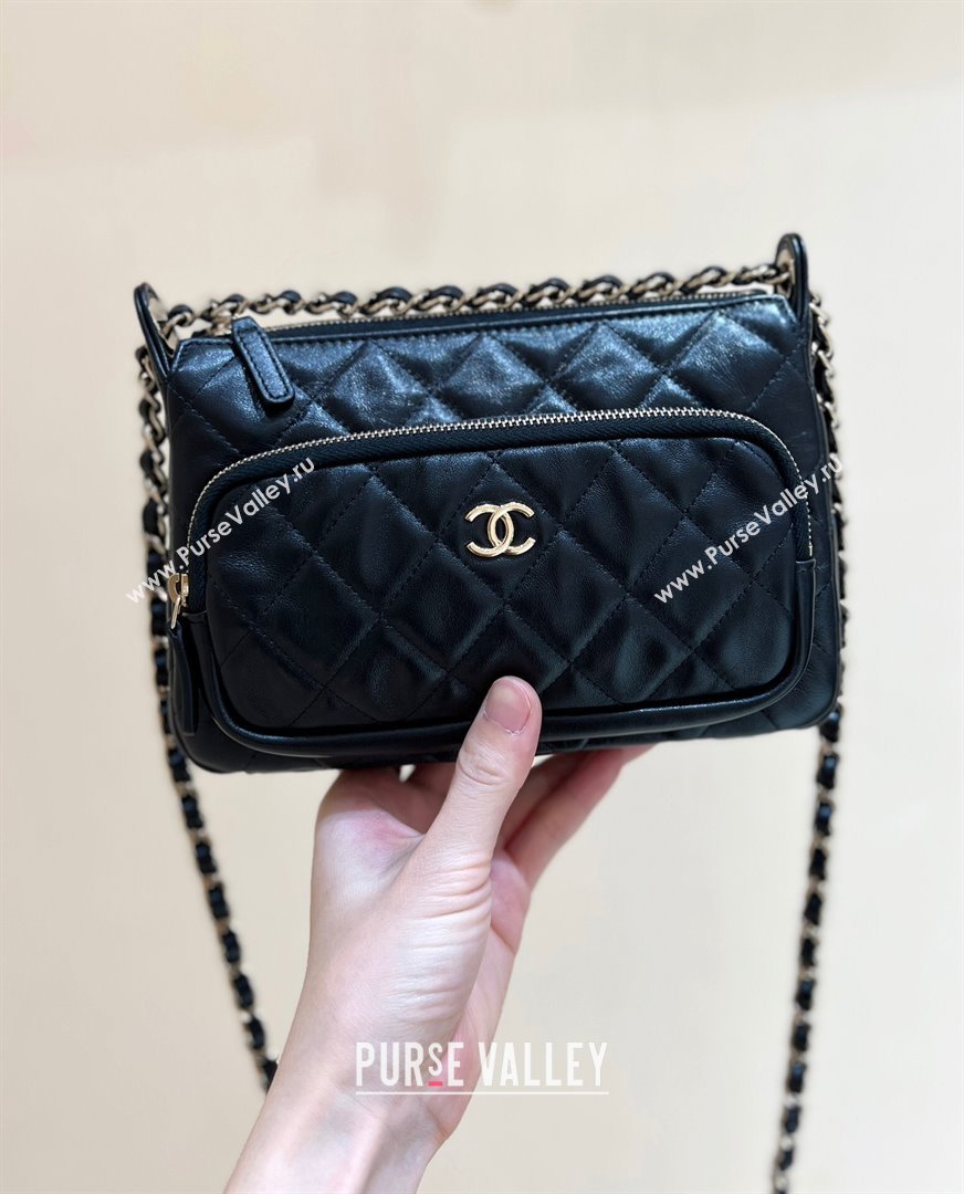 Chanel Shiny Crumpled Lambskin Clutch with Chain AP4349 Black 2024 Top Quality (SHUNY-24121813)