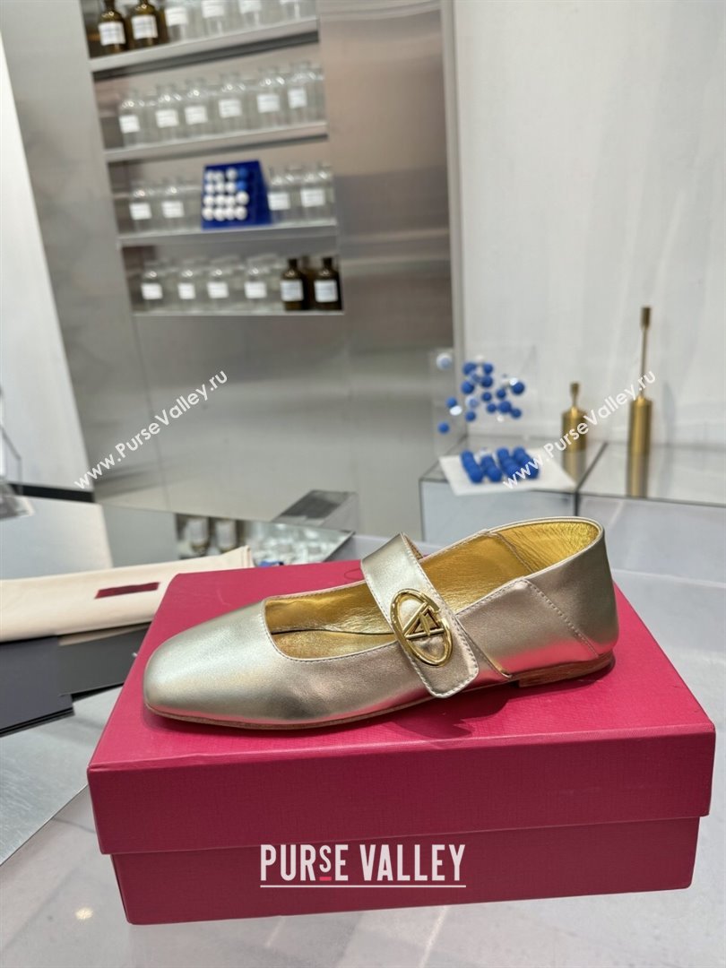 Valentino VLogo Locker Mary-Jane Ballerina in Calfskin Gold 2024 (XL-24082804)