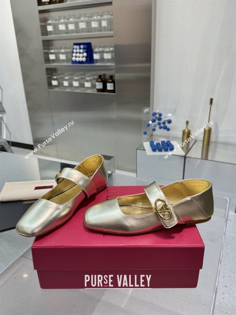 Valentino VLogo Locker Mary-Jane Ballerina in Calfskin Gold 2024 (XL-24082804)