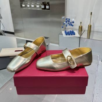 Valentino VLogo Locker Mary-Jane Ballerina in Calfskin Gold 2024 (XL-24082804)