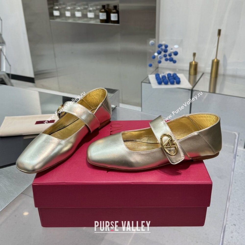 Valentino VLogo Locker Mary-Jane Ballerina in Calfskin Gold 2024 (XL-24082804)