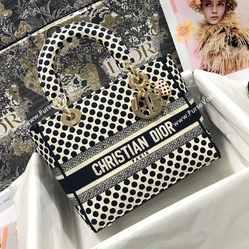 Dior Medium Lady Dior D-Lite Dioramour Bag in Blue Dotted Canvas 2020 (XXG-20112636)