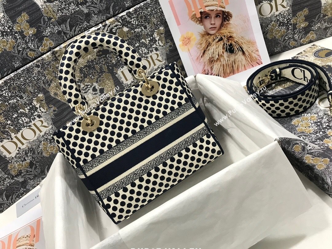 Dior Medium Lady Dior D-Lite Dioramour Bag in Blue Dotted Canvas 2020 (XXG-20112636)