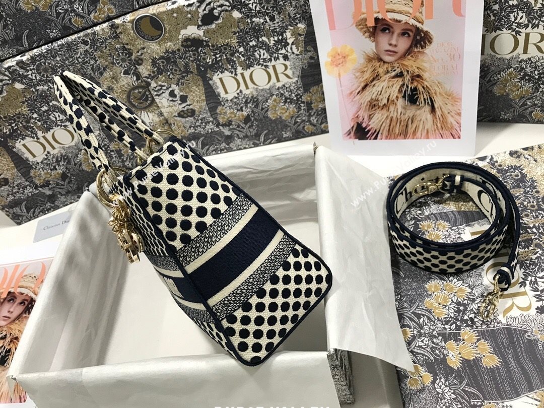 Dior Medium Lady Dior D-Lite Dioramour Bag in Blue Dotted Canvas 2020 (XXG-20112636)