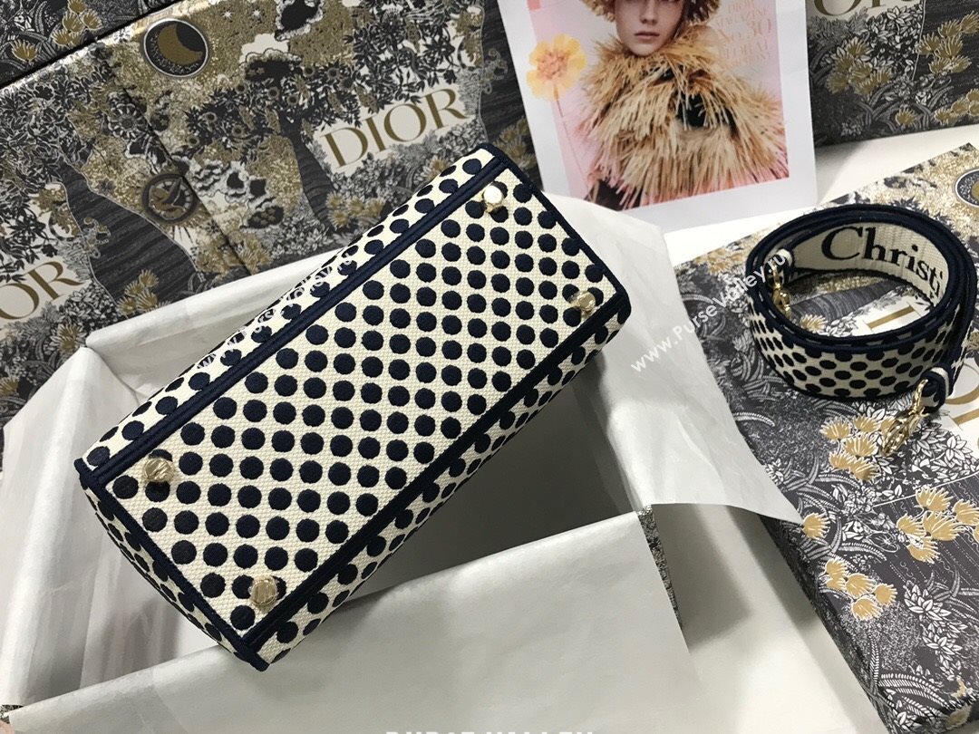 Dior Medium Lady Dior D-Lite Dioramour Bag in Blue Dotted Canvas 2020 (XXG-20112636)