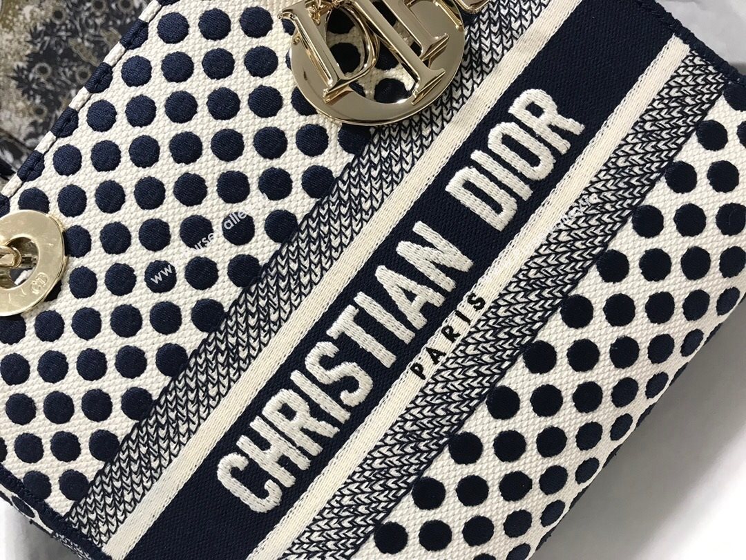 Dior Medium Lady Dior D-Lite Dioramour Bag in Blue Dotted Canvas 2020 (XXG-20112636)