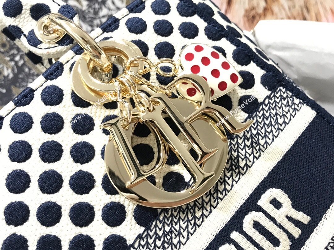 Dior Medium Lady Dior D-Lite Dioramour Bag in Blue Dotted Canvas 2020 (XXG-20112636)