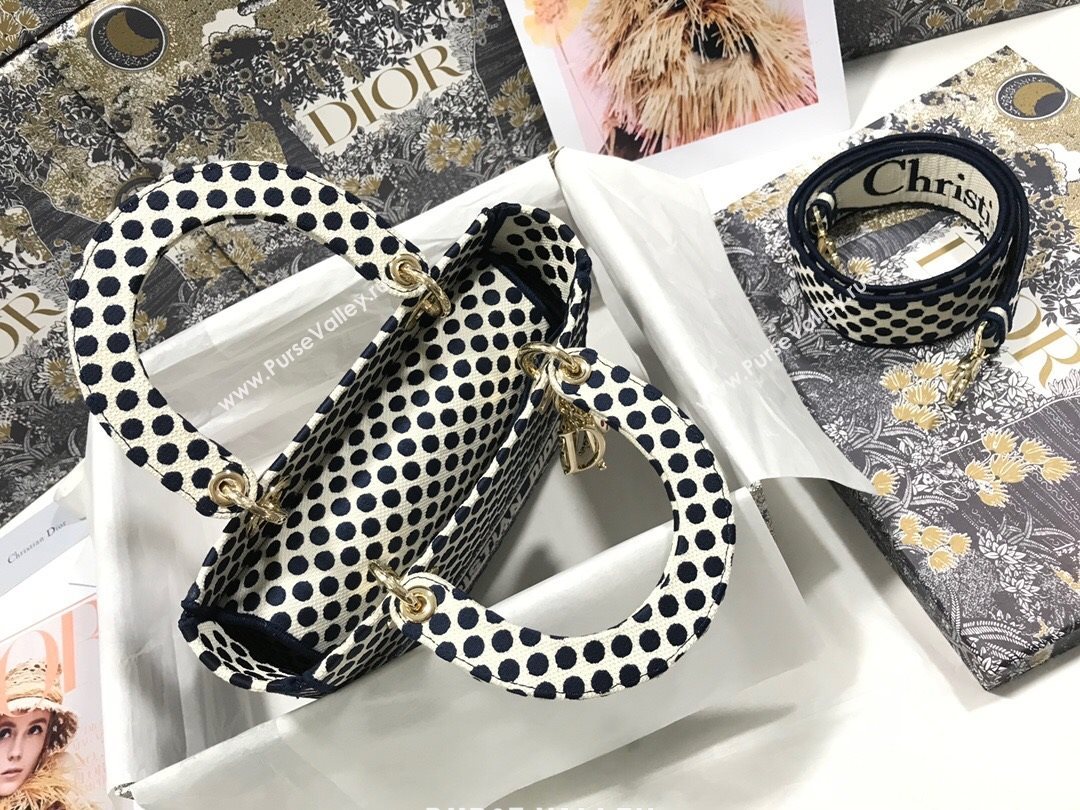 Dior Medium Lady Dior D-Lite Dioramour Bag in Blue Dotted Canvas 2020 (XXG-20112636)