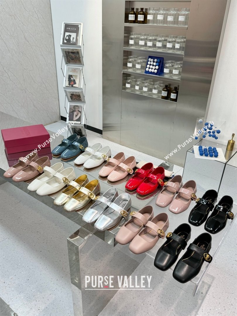 Valentino VLogo Locker Mary-Jane Ballerina in Patent Calfskin Blue 2024 (XL-24082807)