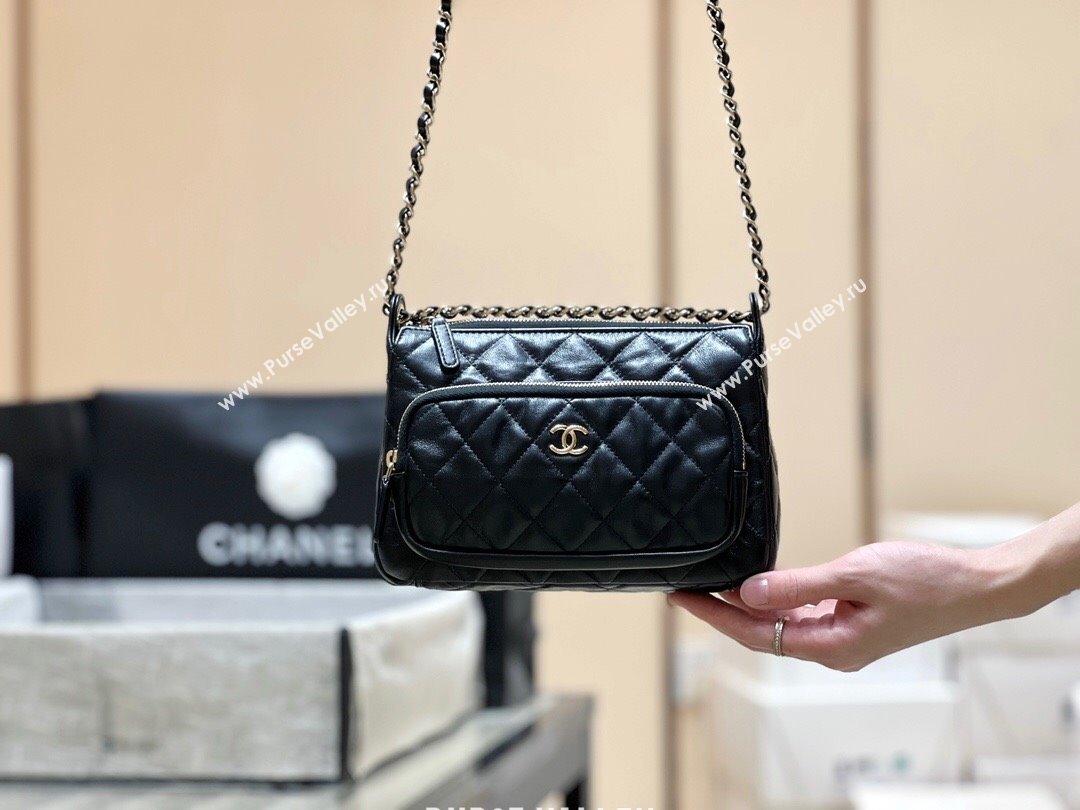 Chanel Shiny Crumpled Lambskin Clutch with Chain AP4349 Black 2024 Top Quality (SHUNY-24121813)