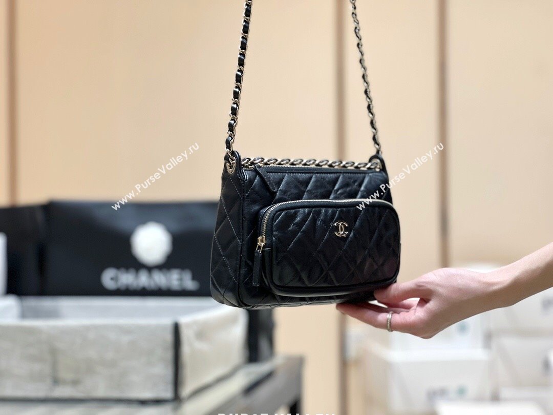 Chanel Shiny Crumpled Lambskin Clutch with Chain AP4349 Black 2024 Top Quality (SHUNY-24121813)