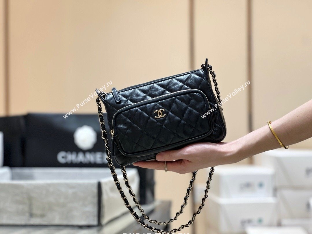 Chanel Shiny Crumpled Lambskin Clutch with Chain AP4349 Black 2024 Top Quality (SHUNY-24121813)