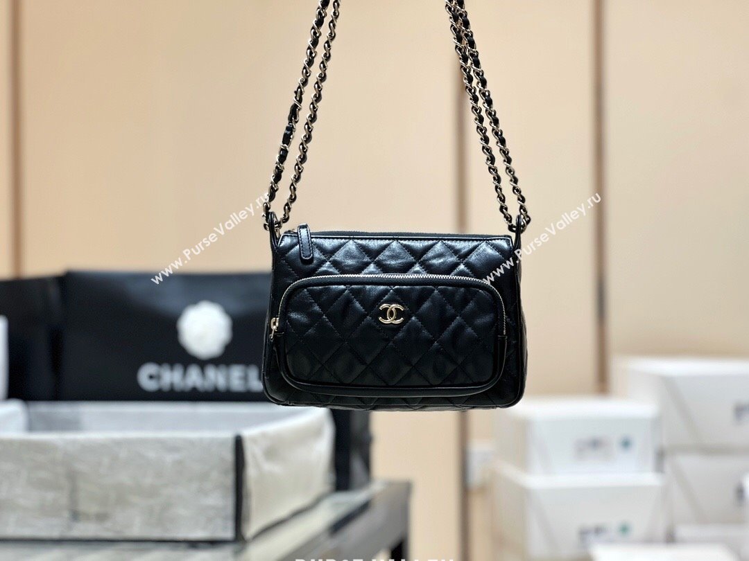 Chanel Shiny Crumpled Lambskin Clutch with Chain AP4349 Black 2024 Top Quality (SHUNY-24121813)