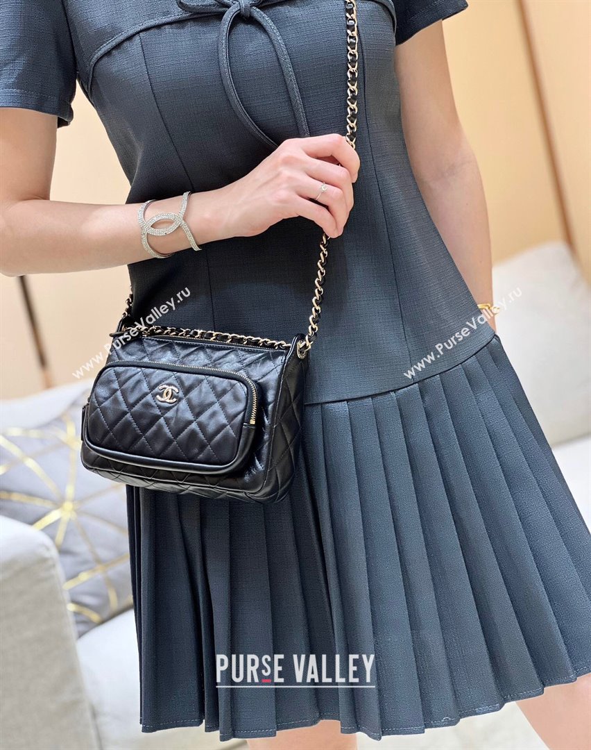 Chanel Shiny Crumpled Lambskin Clutch with Chain AP4349 Black 2024 Top Quality (SHUNY-24121813)