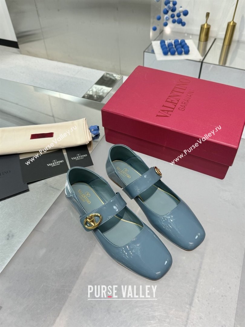 Valentino VLogo Locker Mary-Jane Ballerina in Patent Calfskin Blue 2024 (XL-24082807)