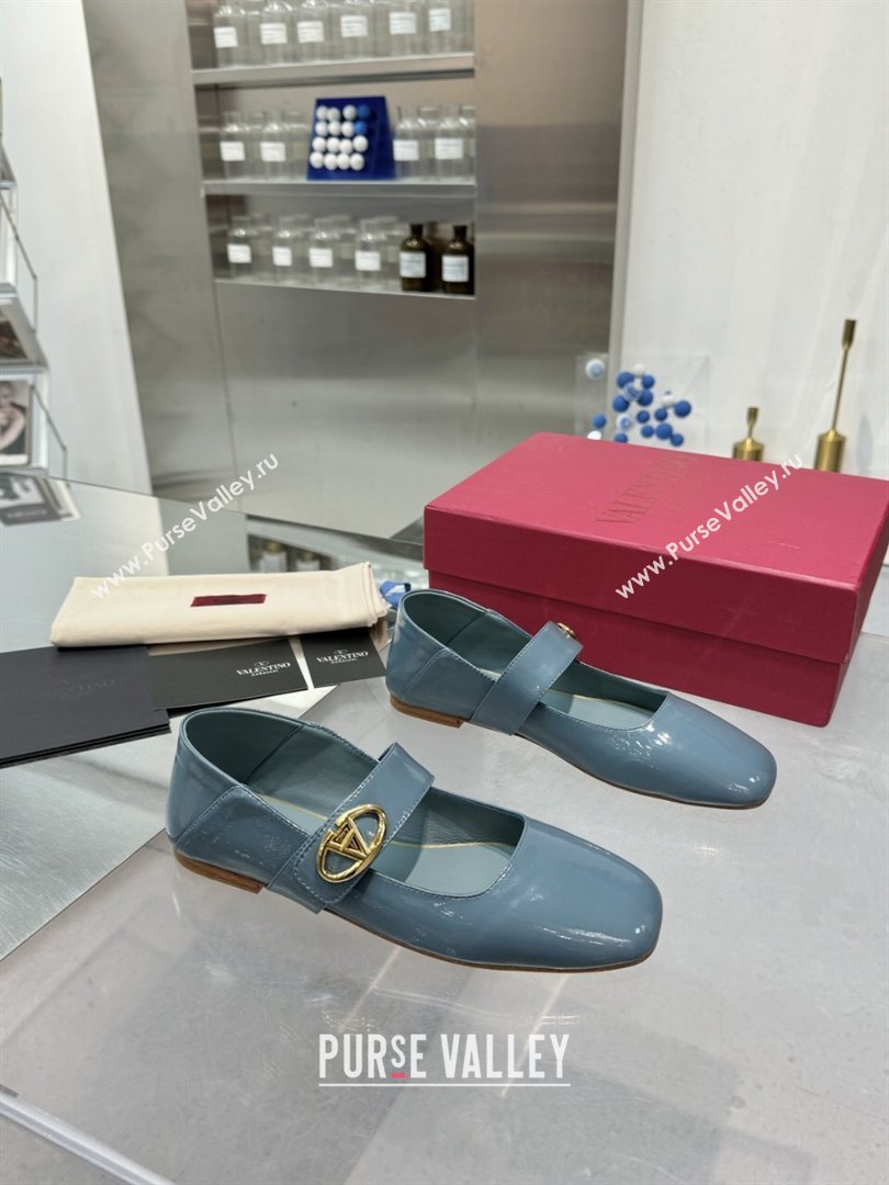 Valentino VLogo Locker Mary-Jane Ballerina in Patent Calfskin Blue 2024 (XL-24082807)