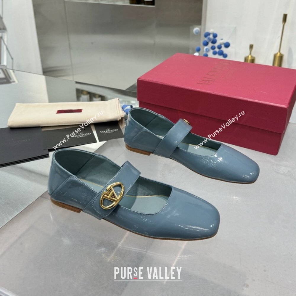 Valentino VLogo Locker Mary-Jane Ballerina in Patent Calfskin Blue 2024 (XL-24082807)
