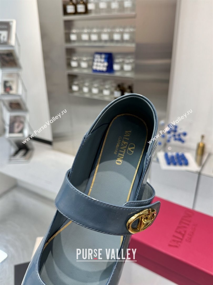 Valentino VLogo Locker Mary-Jane Ballerina in Patent Calfskin Blue 2024 (XL-24082807)