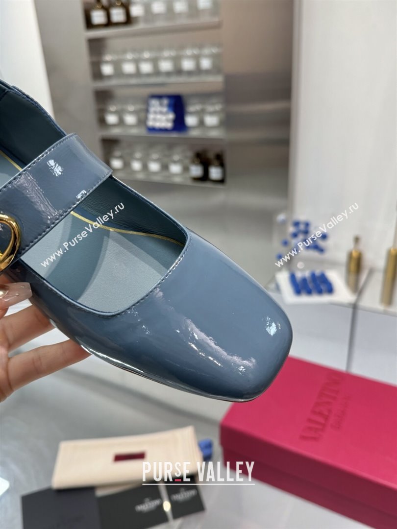 Valentino VLogo Locker Mary-Jane Ballerina in Patent Calfskin Blue 2024 (XL-24082807)
