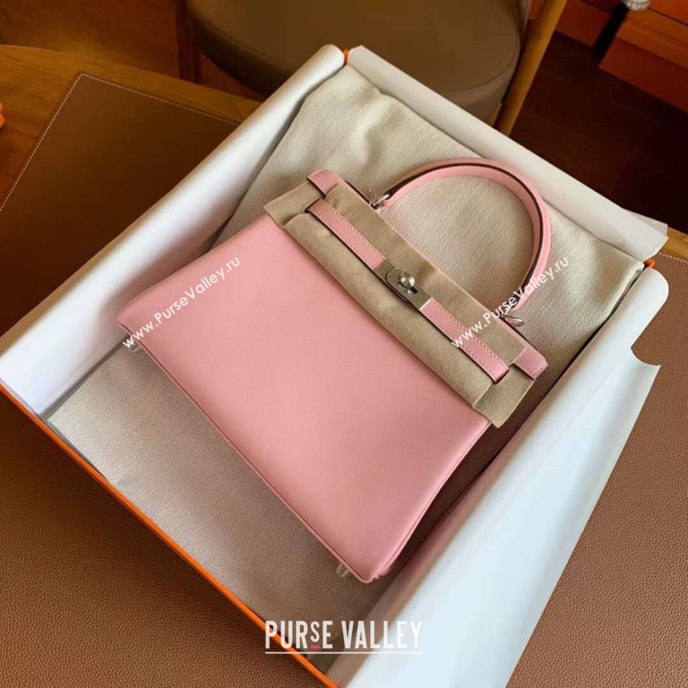 Hermes Kelly 25 Bag in Original Swift Leather 3Q Pink/Silver 2024 (Full Handmade) (XYA-24032611)