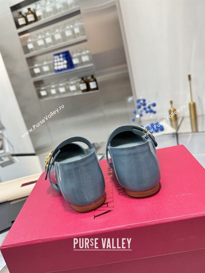 Valentino VLogo Locker Mary-Jane Ballerina in Patent Calfskin Blue 2024 (XL-24082807)