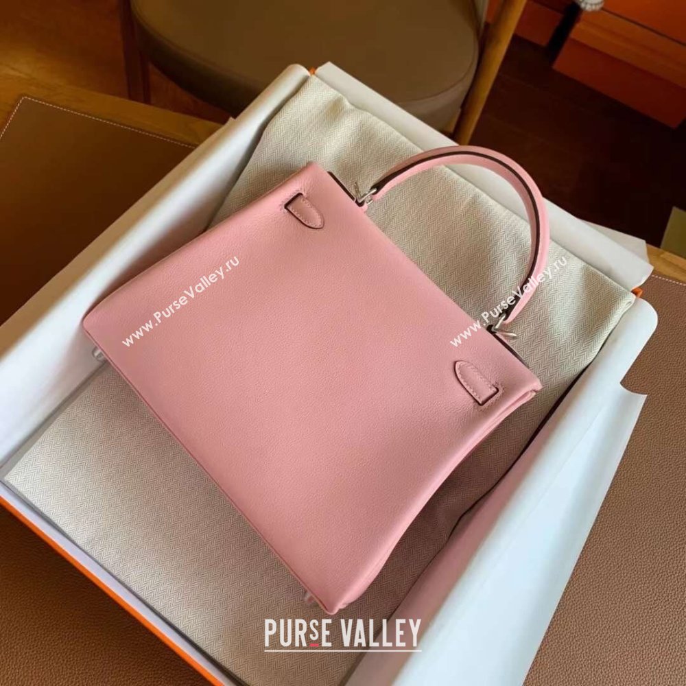 Hermes Kelly 25 Bag in Original Swift Leather 3Q Pink/Silver 2024 (Full Handmade) (XYA-24032611)