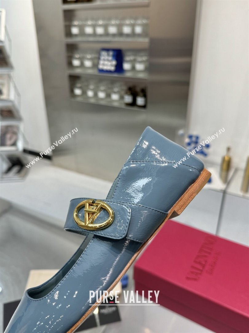 Valentino VLogo Locker Mary-Jane Ballerina in Patent Calfskin Blue 2024 (XL-24082807)