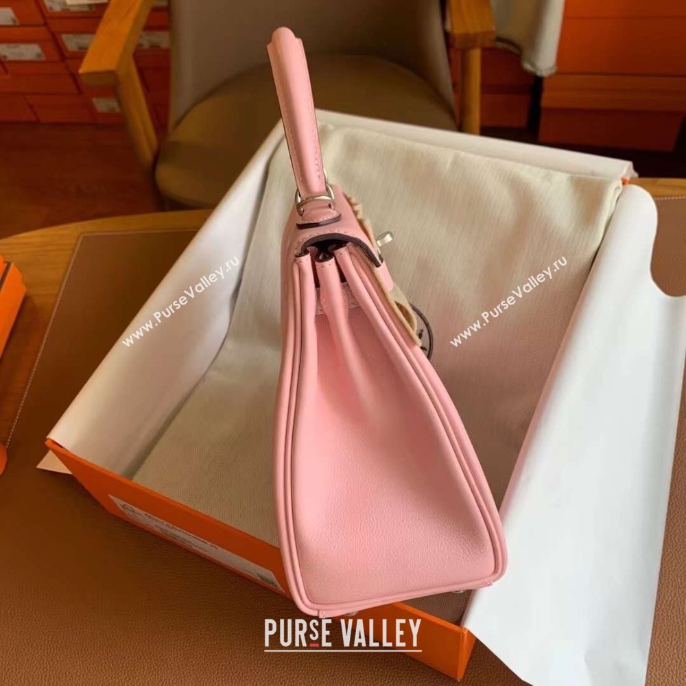 Hermes Kelly 25 Bag in Original Swift Leather 3Q Pink/Silver 2024 (Full Handmade) (XYA-24032611)