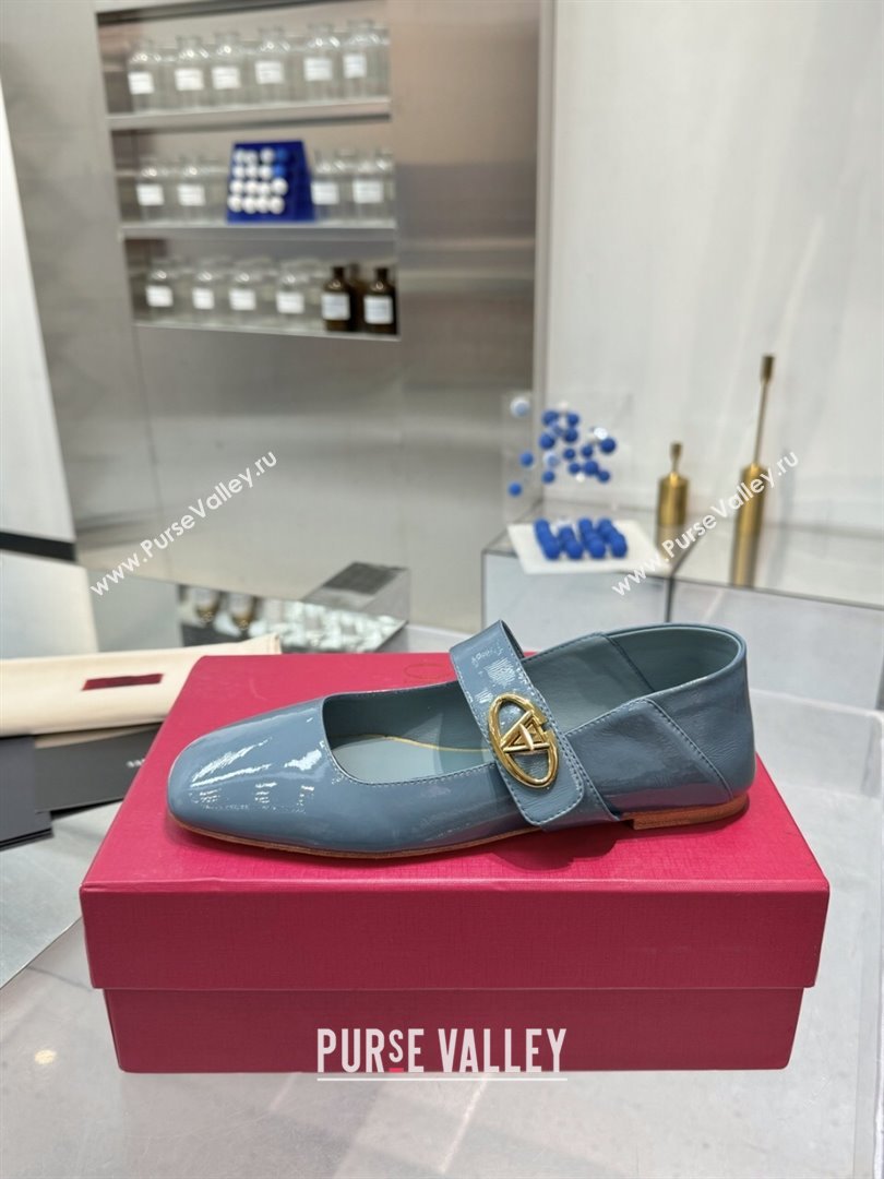 Valentino VLogo Locker Mary-Jane Ballerina in Patent Calfskin Blue 2024 (XL-24082807)