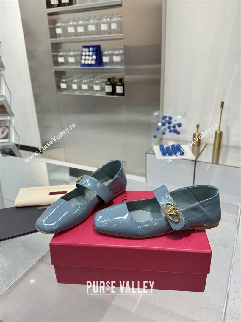 Valentino VLogo Locker Mary-Jane Ballerina in Patent Calfskin Blue 2024 (XL-24082807)