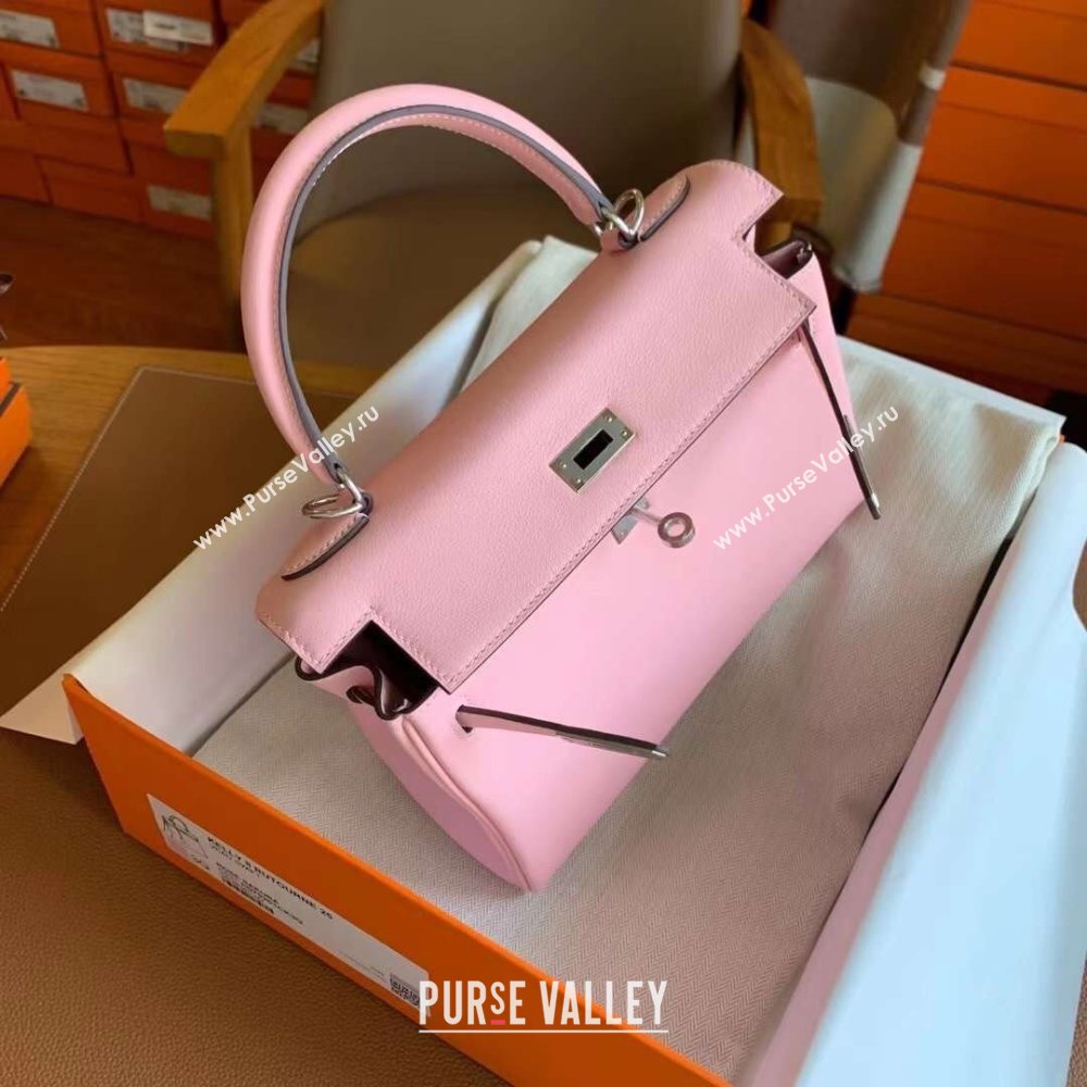 Hermes Kelly 25 Bag in Original Swift Leather 3Q Pink/Silver 2024 (Full Handmade) (XYA-24032611)