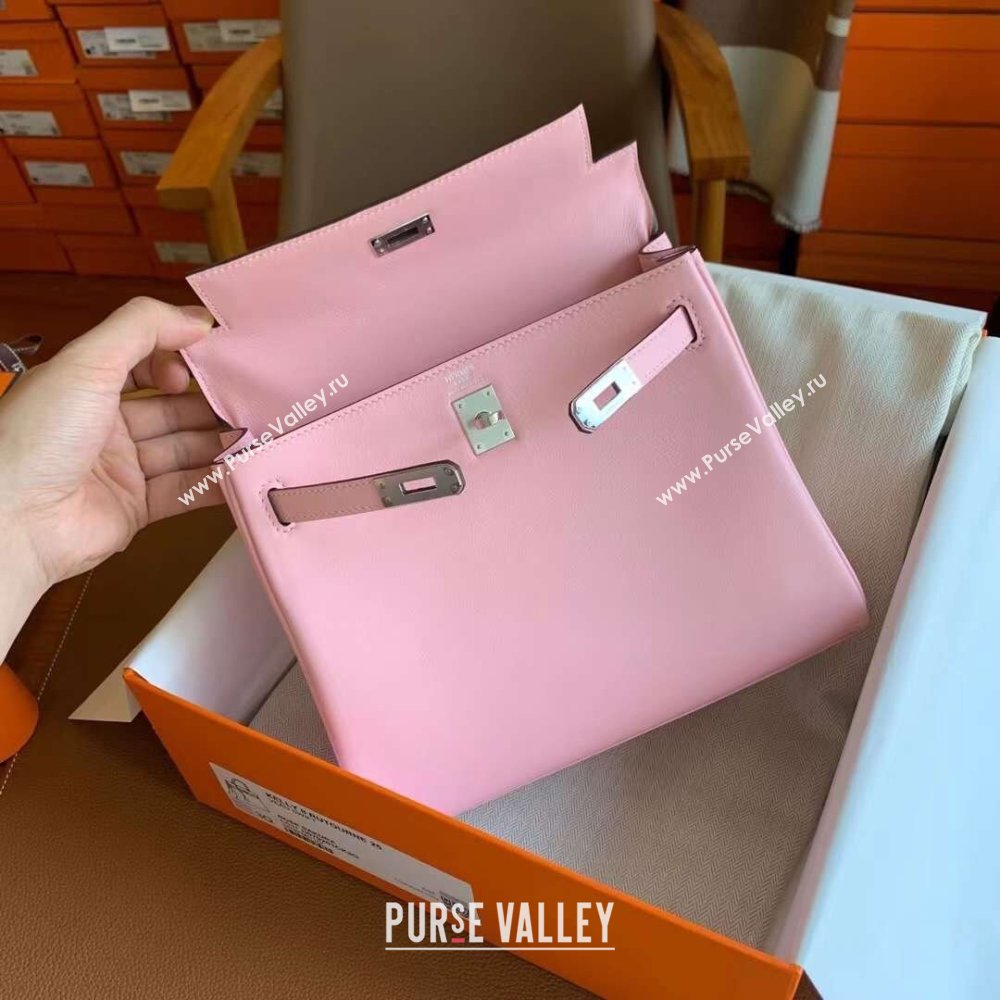 Hermes Kelly 25 Bag in Original Swift Leather 3Q Pink/Silver 2024 (Full Handmade) (XYA-24032611)