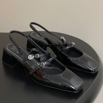 Gucci Patent Leather Slingback Pump 5.5cm with Strass GG Buckle Strap Black 2025 (MD-250828011)