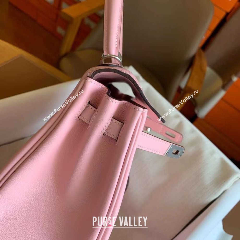 Hermes Kelly 25 Bag in Original Swift Leather 3Q Pink/Silver 2024 (Full Handmade) (XYA-24032611)