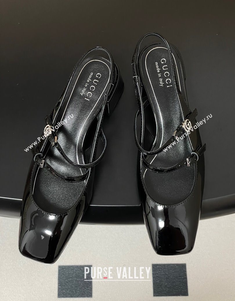 Gucci Patent Leather Slingback Pump 5.5cm with Strass GG Buckle Strap Black 2025 (MD-250828011)