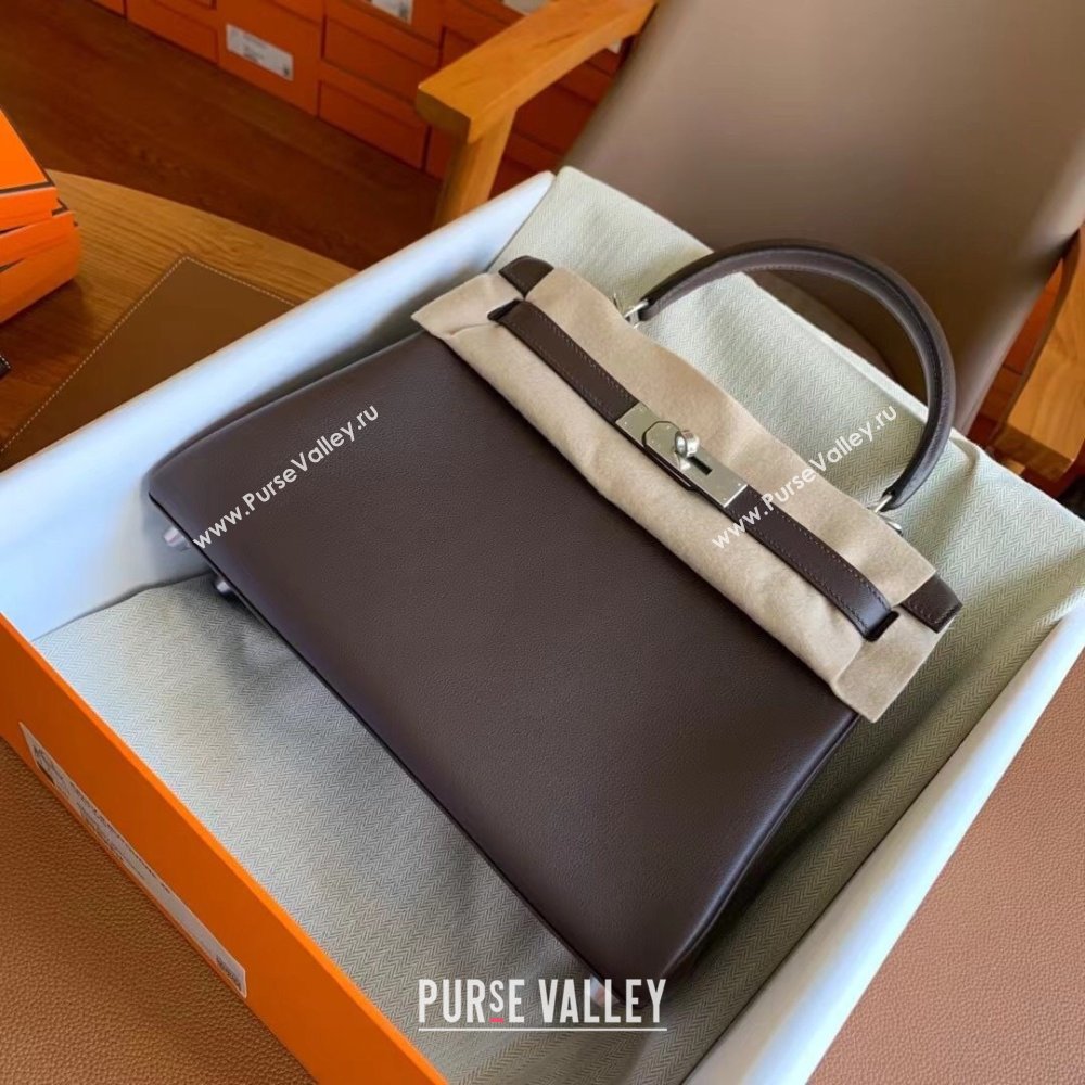 Hermes Kelly 25 Bag in Original Swift Leather Chocolate/Silver 2024 (Full Handmade) (XYA-24032612)