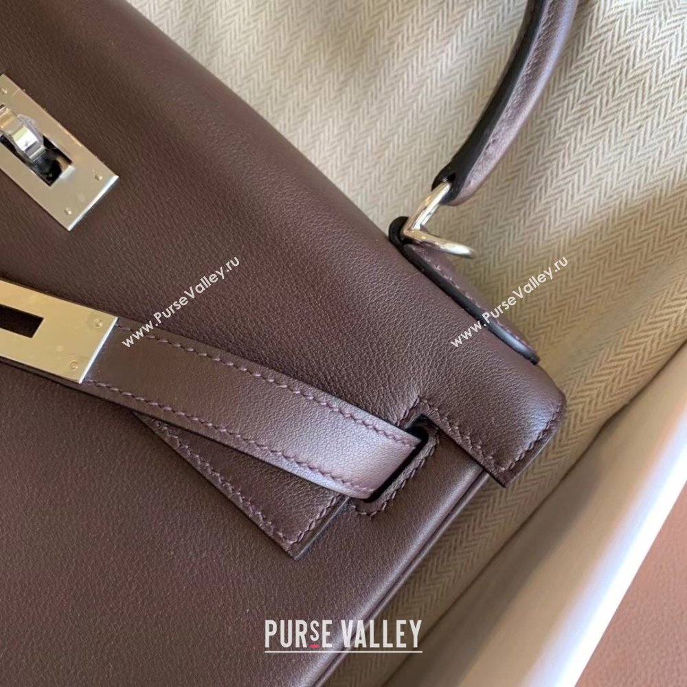 Hermes Kelly 25 Bag in Original Swift Leather Chocolate/Silver 2024 (Full Handmade) (XYA-24032612)