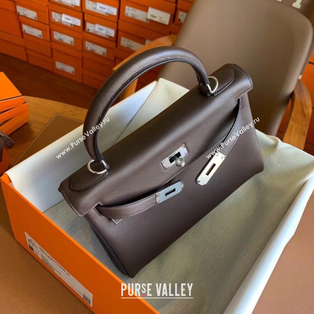 Hermes Kelly 25 Bag in Original Swift Leather Chocolate/Silver 2024 (Full Handmade) (XYA-24032612)